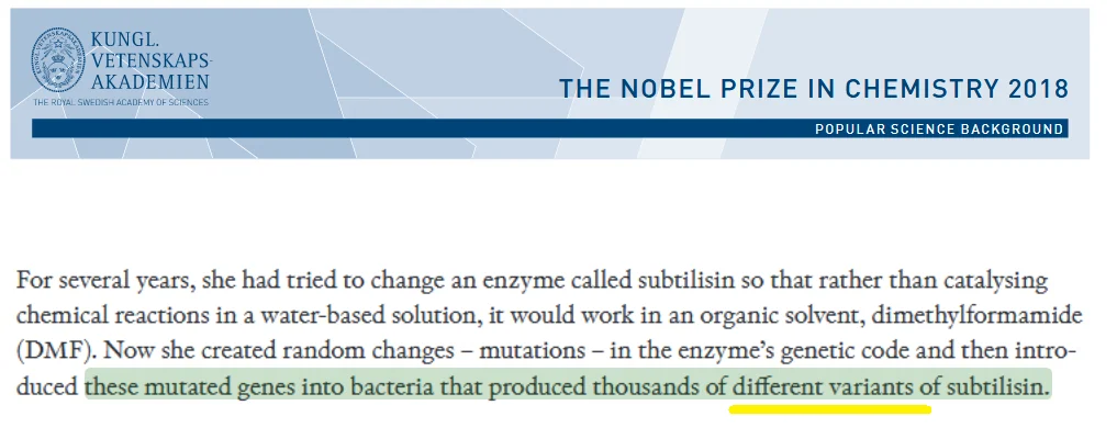Did chemical evolution not win the 2018 Nobel Prize in Chemistry?
