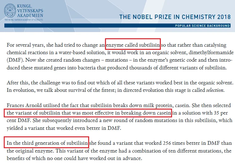 Did chemical evolution not win the 2018 Nobel Prize in Chemistry?