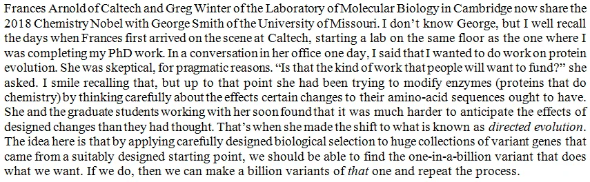 Did chemical evolution not win the 2018 Nobel Prize in Chemistry?