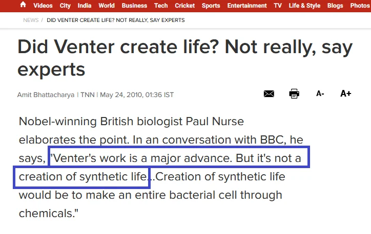 Did Craig Venter create life?